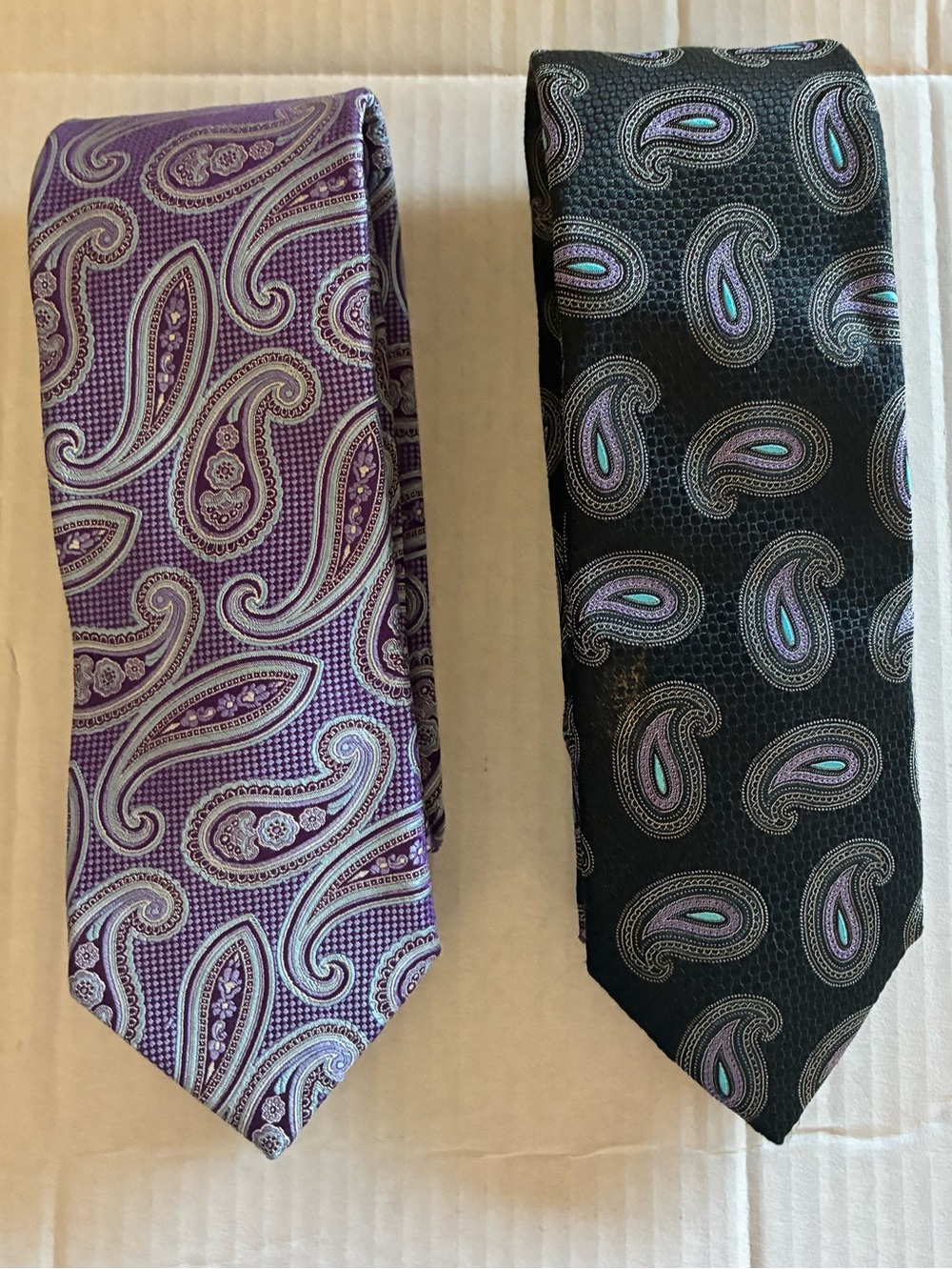 Set of 2 John W. Nordstrom Jacquard Paisley Silk Ties black purple professional